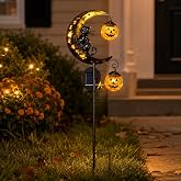 CRILEAL Solar Halloween Black Cat & Pumpkin Moon Garden Stake Light | Outdoor Waterproof LED Yard Decor with Crescent Moon, Hanging Lantern & Warm Glow Decorations for Lawn, Patio,Pathway & Porch