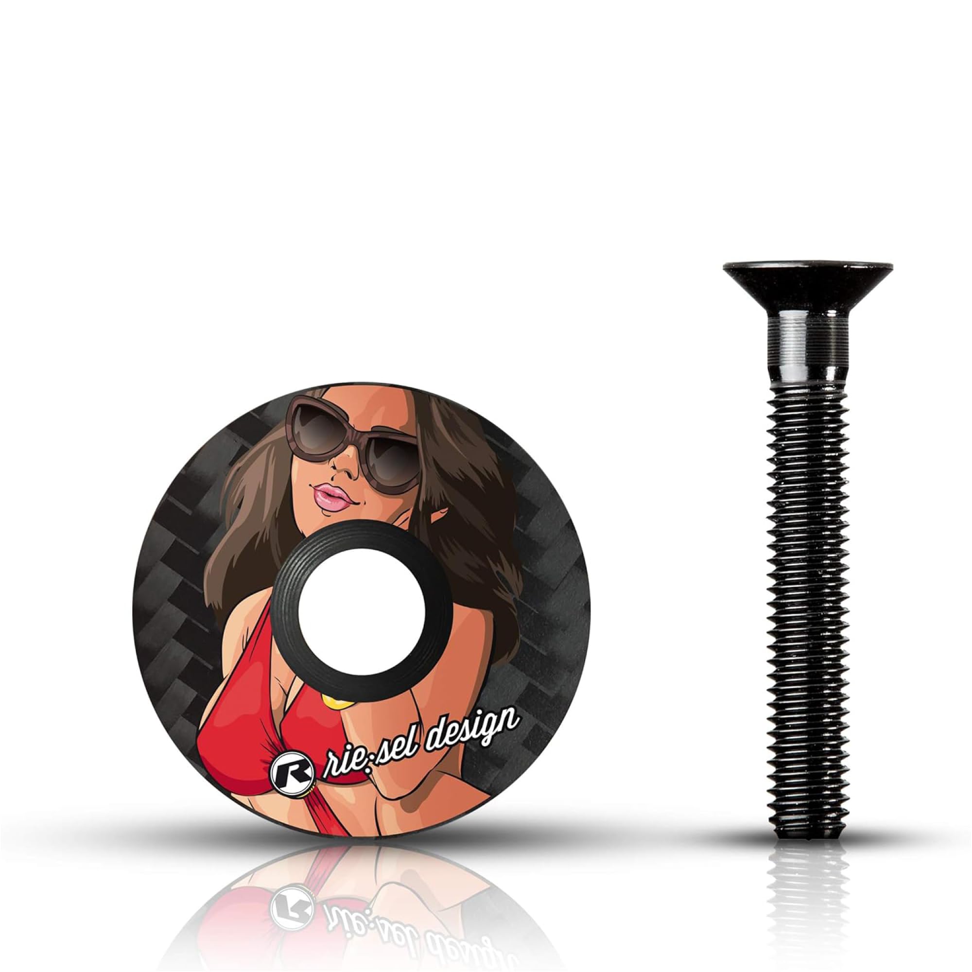 Riesel Design - STEM Cap – Top of the Range Carbon Bike Steering Cap + Anodised Aluminium Screw – 6 g Size 1 1/8 Inch – Girl Bella