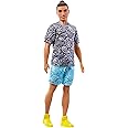 Barbie Fashionistas Ken Fashion Doll #204 with Brown Hair in Man Bun Wearing Paisley Tee & Shorts with Yellow Sneakers