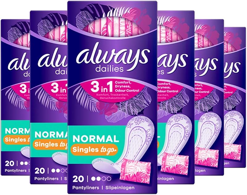 Always Dailies Pantyliners Normal Singles Pack of 6 Individually Wrapped