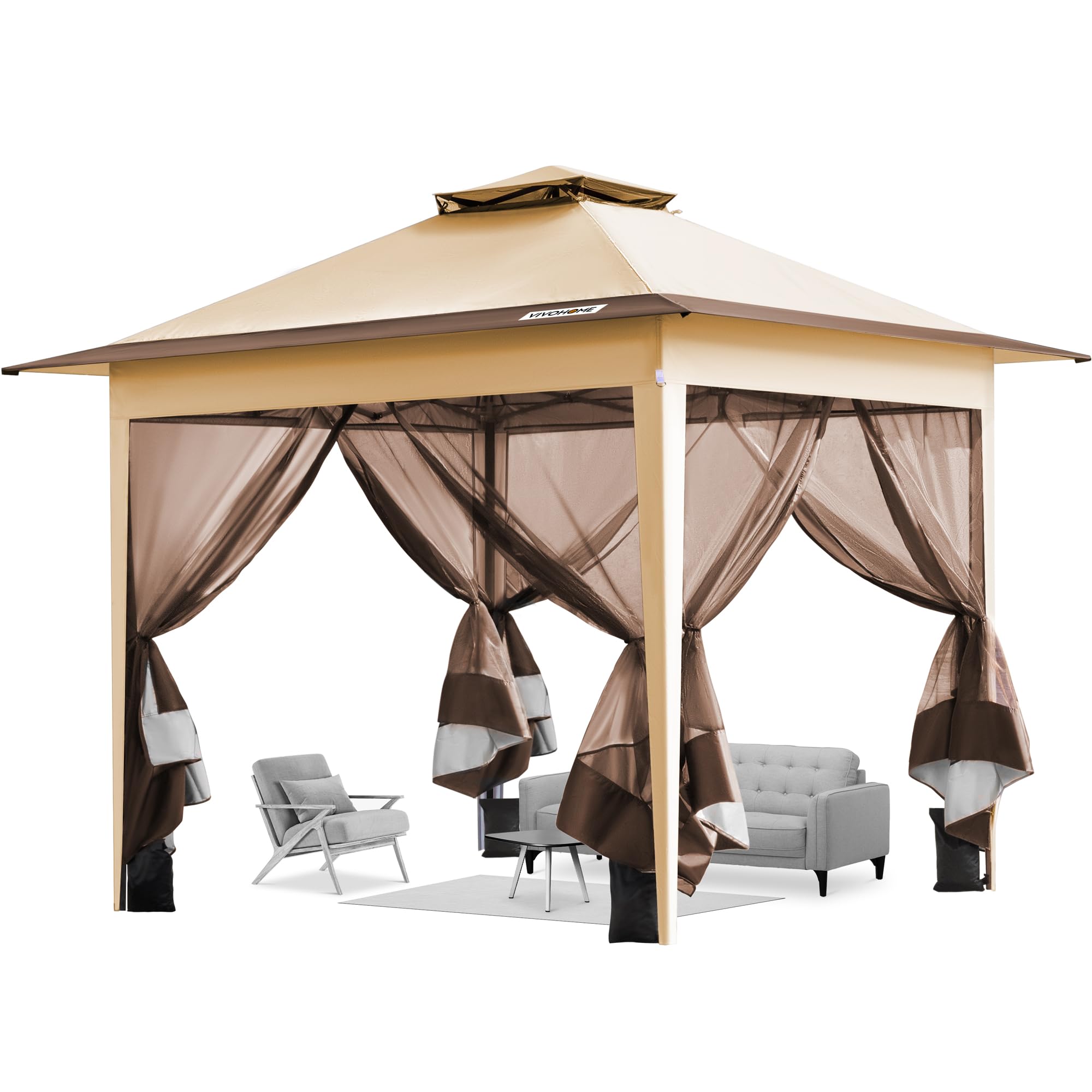 Photo 1 of *PARTIAL SET - Missing the net*
VIVOHOME Pop Up Gazebo 10x10ft Outdoor Canopy Tent with Mosquito Netting & 2 Tiers Roof for Patio Garden Backyard, Beige
