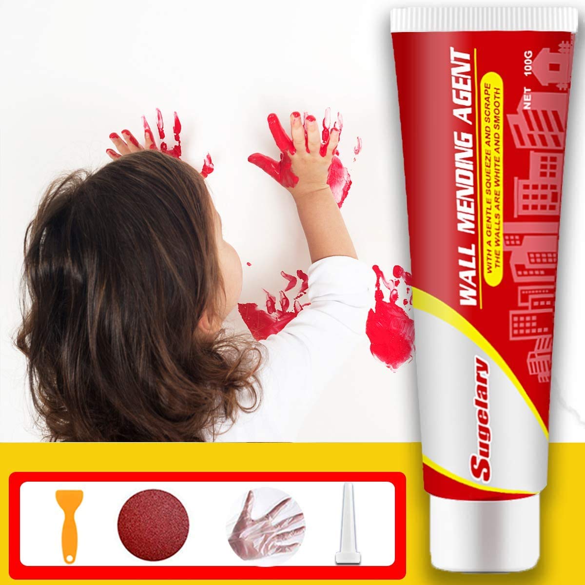 Wall Repair Cream, Wall Repair Agent Kit with Scraper Pointed Nozzle, Waterproof Wall Filler White Drywall Patch for Repairing Crack, Holes, Peeling, Graffiti, Quick Drying Repair Filler Paste (100g)