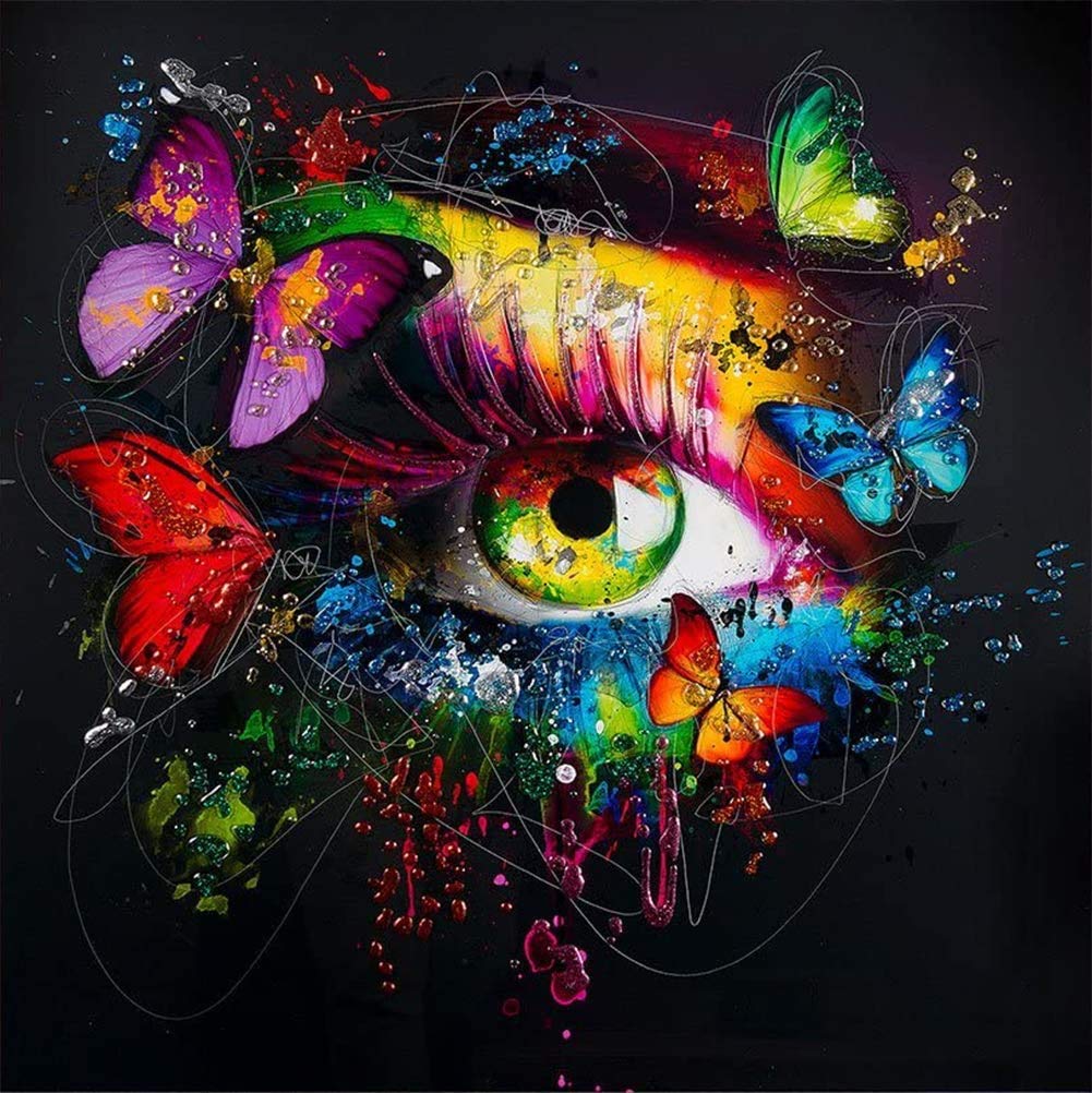Cross Stitch Kits Stamped, OWN4B Colorful Eye and Butterflies Printed Pattern 11CT 14.2x14.2 inch DIY Embroidery Kit (Eye)