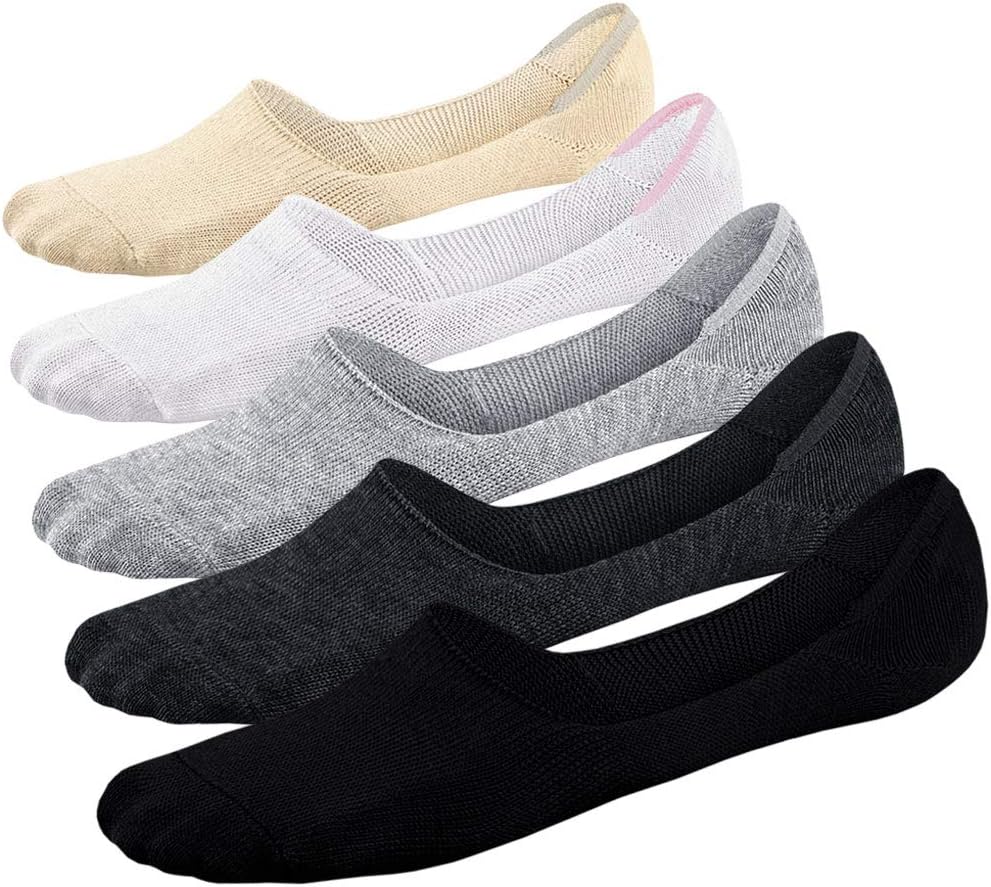 Womens Invisible Trainer Socks Ladies No Show Liner Non Slip Ultra Low Cut Casual Cotton Socks, 5 Pairs