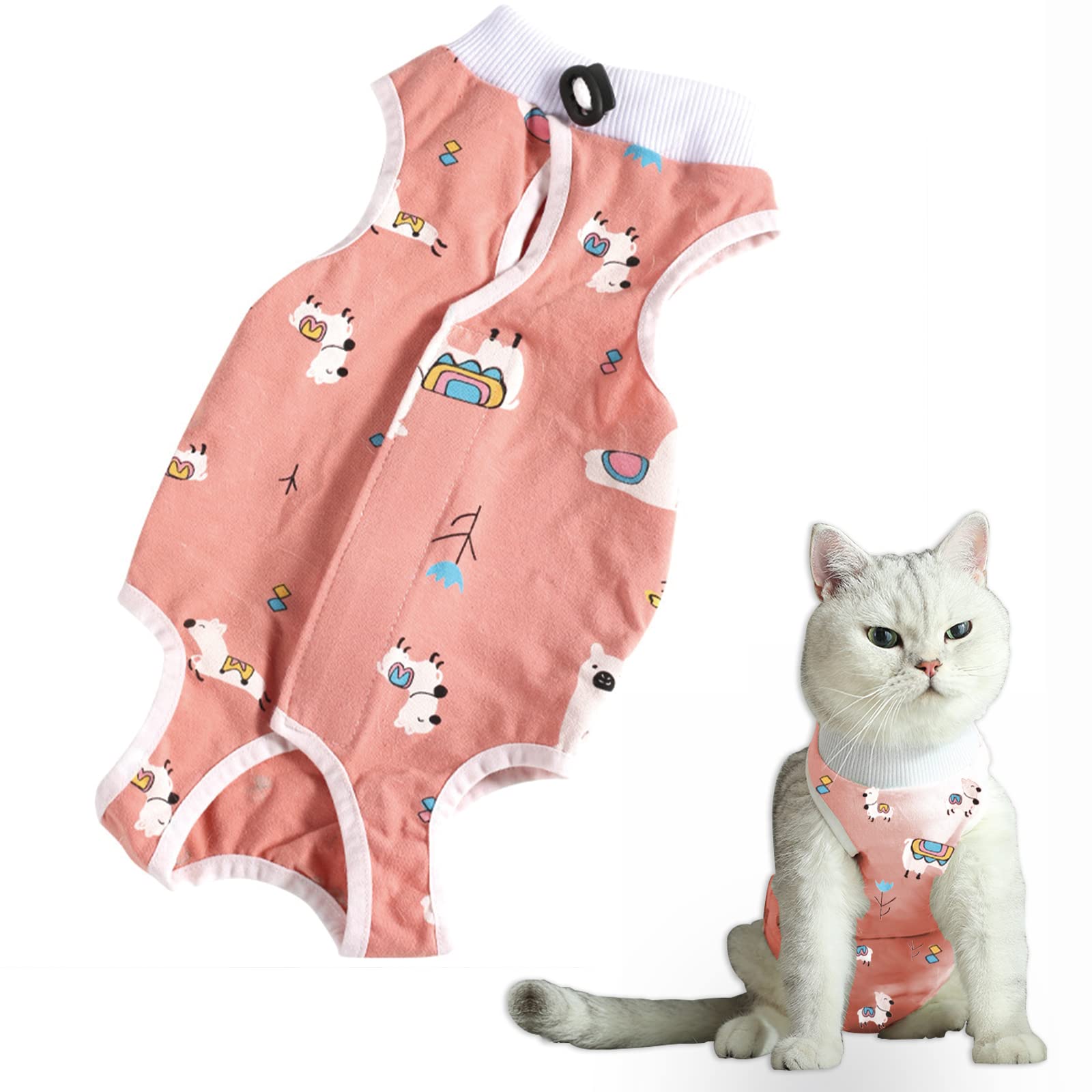 CGLRybO Cat Professional Recovery Suit for Abdominal Wounds or Skin Diseases, E-Collar Alternative for Cats and Dogs, After Surgery Wear, Pajama Suit (Alpaca Pattern, S)