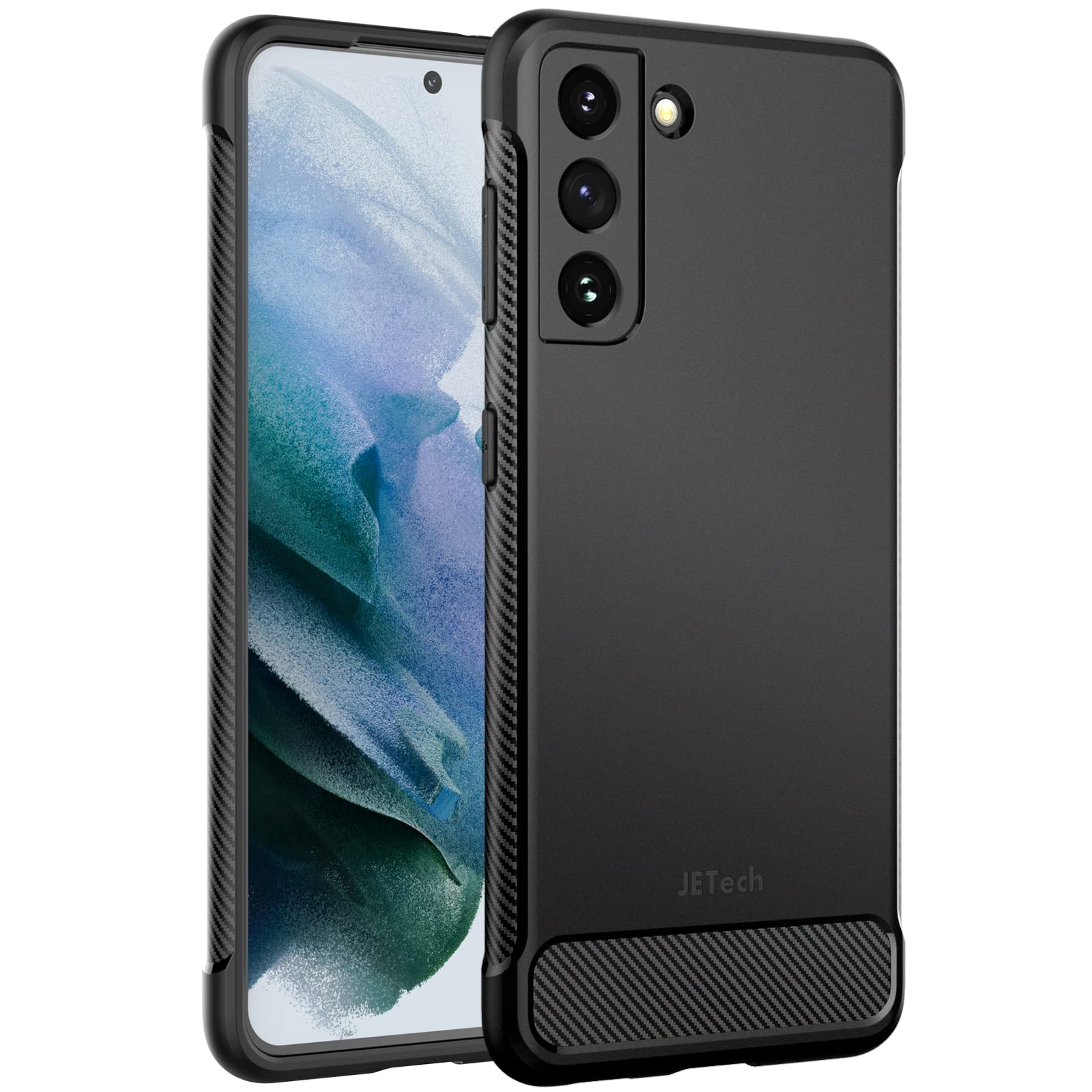 JETech Slim Fit Case for Samsung Galaxy S21 5G 6.2-Inch, Thin Phone Cover with Shock-Absorption and Carbon Fiber Design (Black)