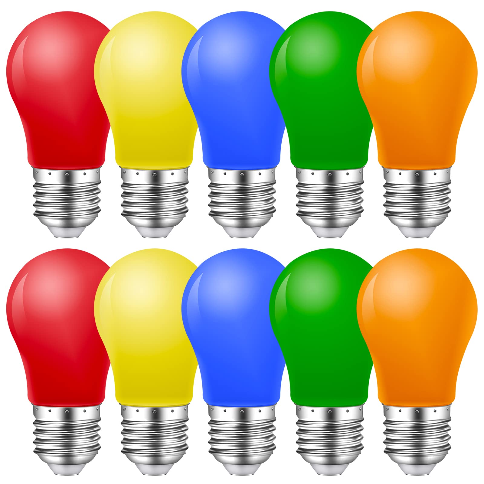 MZYOYO E27 Coloured Light Bulbs LED,1W E27 Light Bulb,LED Coloured Light Bulb,Mixed Colours Red Green Blue Orange Yellow,for Outdoor Indoor String,Christmas,Tree,Fairy,Party,Night Lights,10 Pack