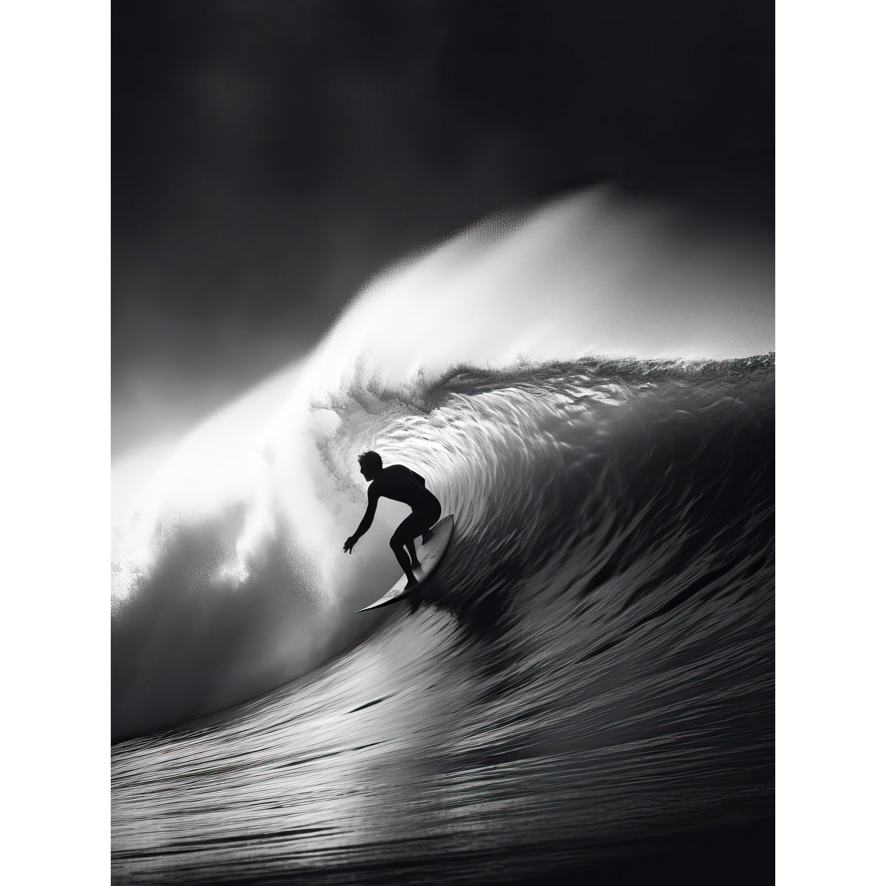 Artery8 Surfer Riding a Big Wave Black and White Photo Extra Large XL Wall Art Poster Print