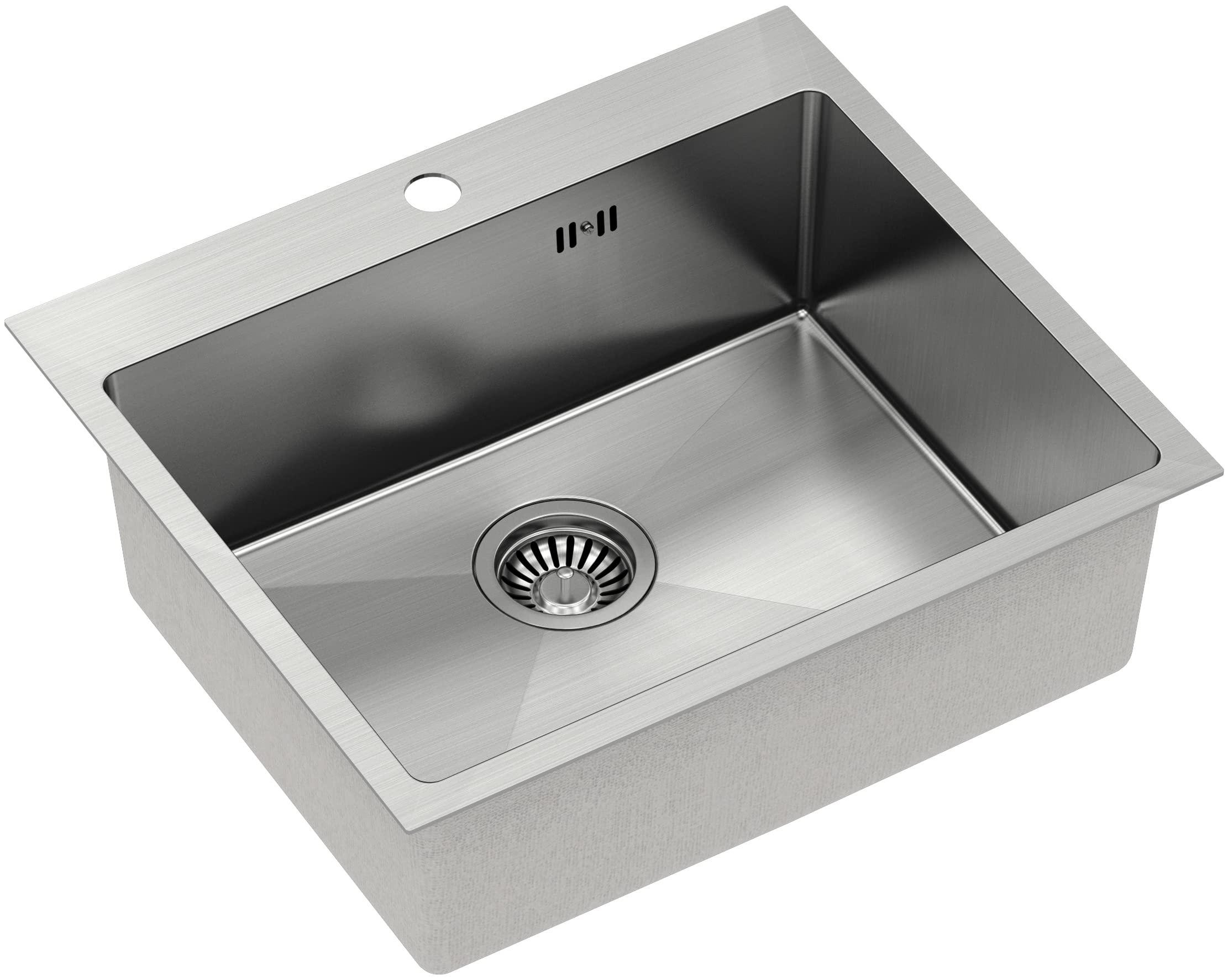 QUADRON Russell 110 Single Bowl Kitchen Sink with Steel Chamber Stainless Steel Sink with Siphon and Screw Cap Size 55 x 48 cm Silver