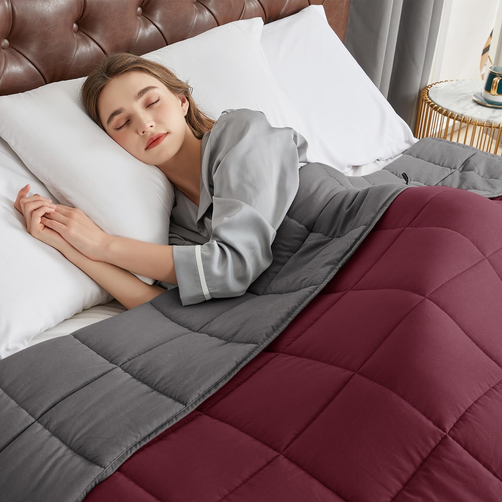 CYMULA Weighted Blanket for Adults (15lbs 60"x80" Queen Size) - Cooling Breathable Heavy Blankets for Summer Winter - Ultra Microfiber Soft Comfort Throw with Glass Beads - Gifts for Men/Women Image