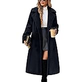 Uikue Womens Fleece Long Jackets Oversized Double-Breasted Fluffy Coats Winter Lapel Faux Fur Warm Overcoats with Pockets