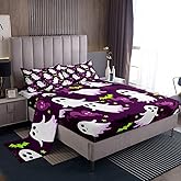 Feelyou Happy Halloween Bed Sheets Set Queen Size Kids Ghost Bat Print Bedding Set for Boys Girls Teens Horror Theme Fitted Sheet Breathable Soft Lightweight Microfiber Room Decor