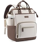 LOVEVOOK Laptop Backpack for Women with Giant Tumbler Holder,15.6 inch Professional Nurse Teacher Backpack Computer Laptop Bag,Cute Waterproof Travel Backpack Purse Work College Bag, Beige-Khaki