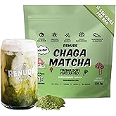 Renude Chaga Matcha - Chaga Mushroom Powder, Superfood Drink Mix with Adaptogens, Ceremonial Grade Mushroom Matcha, Keto, Vegan, Sugar Free, Natural Energy & Immune Support - 15 Servings per Bag