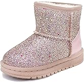 Elcssuy Girls Glitter Snow Boots Toddler/Little Girls Warm Winter Sequin Comfy Cute Durable Outdoor Sparkle Princess Ankle Boots
