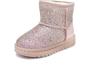 Elcssuy Girls Glitter Snow Boots Toddler/Little Girls Warm Winter Sequin Comfy Cute Durable Outdoor Sparkle Princess Ankle Boots