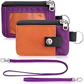 Artpaxy Minimalist Wallet For Mens Womens, Keychain RFID Blocking Zipper Small Wallet with ID Window 2 Lanyards,Water Resistant Travel Cash Card Coin Case Boys Girls