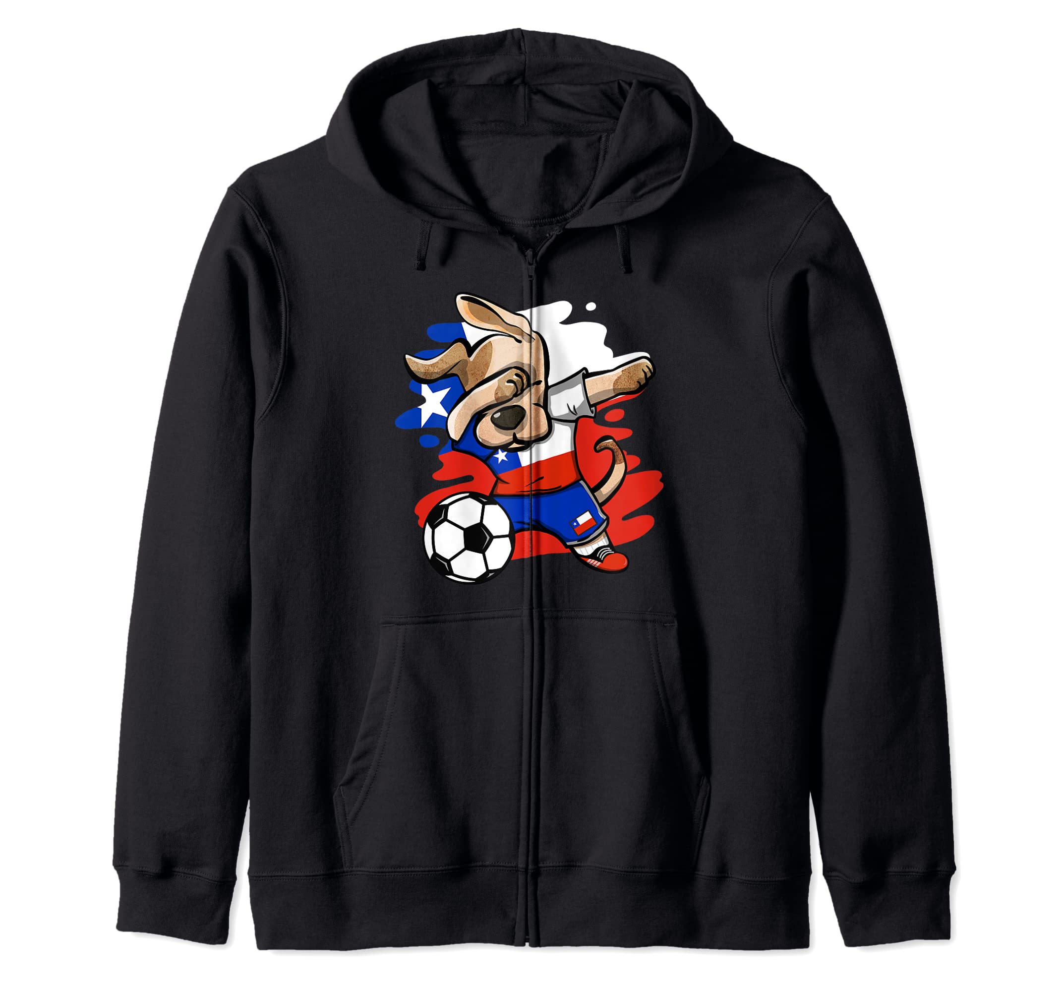 Dabbing Dog Chile Soccer Fans Jersey Chilean Flag Football Zip Hoodie