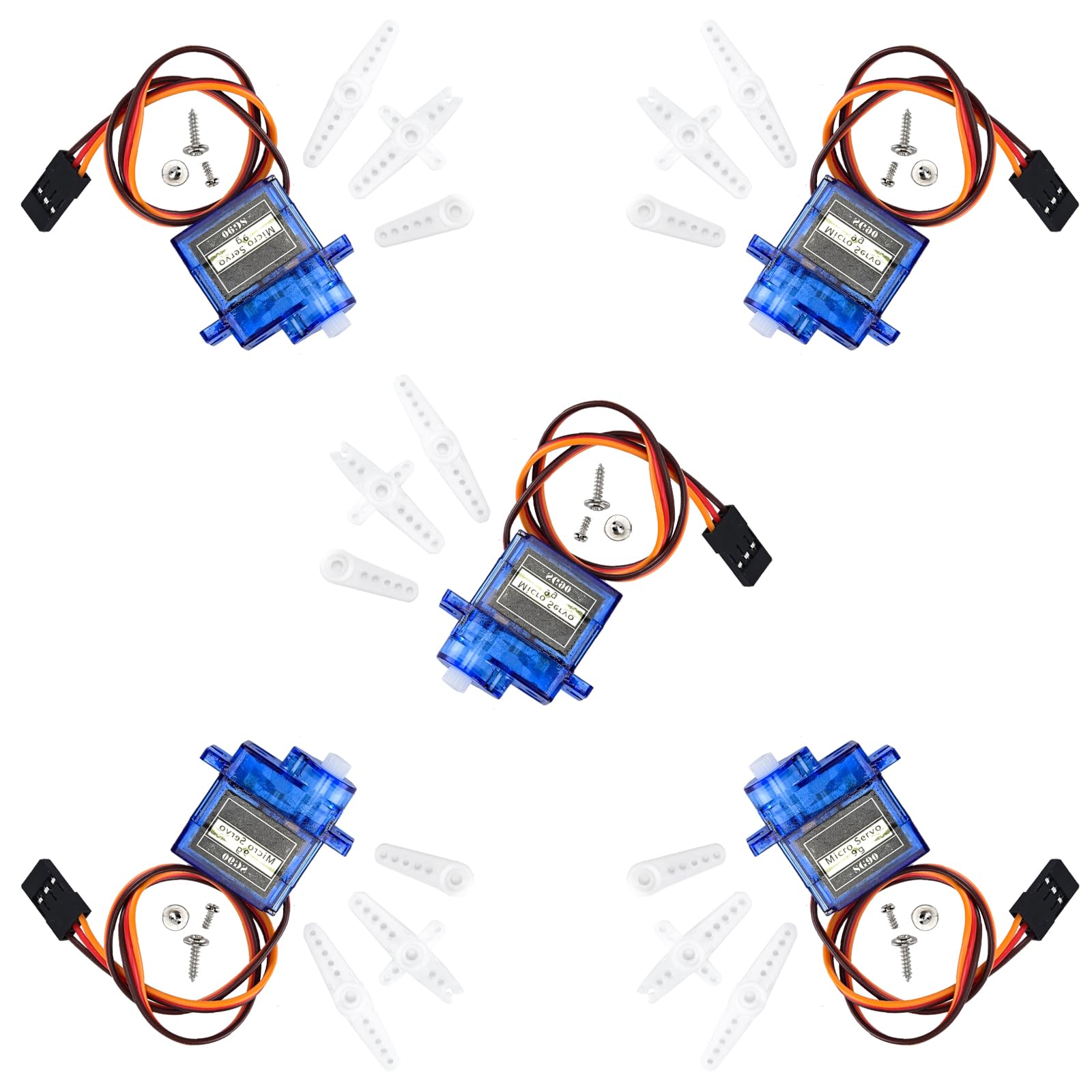 5 PCS Servo Motors Kit Mini for Fixed Wing Helicopter Model QC Standard Steering Gear Car Boat Remote Control Blue