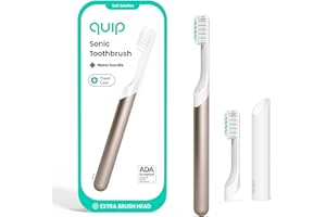 Quip Metal Sonic Electric Toothbrush for Adults - Time Travel & Soft Bristles with Travel Case & Replacement Brush Head - 3 Month Battery Life - Dawn Peach Gold