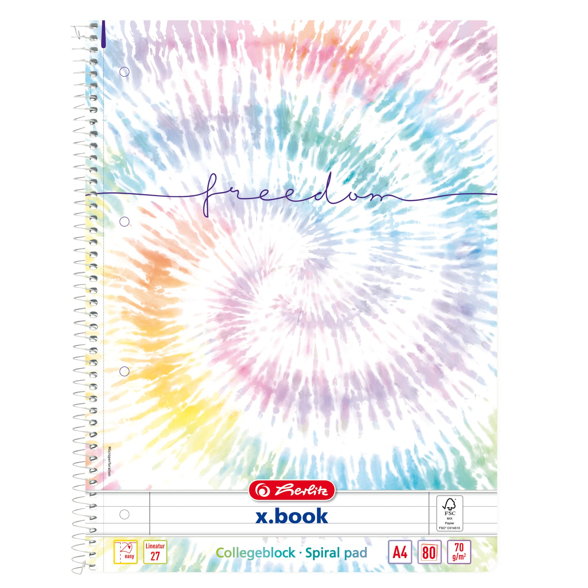 Herlitz A4 Spiral Notepad 80 Sheets Ruled (Style 27 Ruling) - New Batic Freedom - Pack of 1