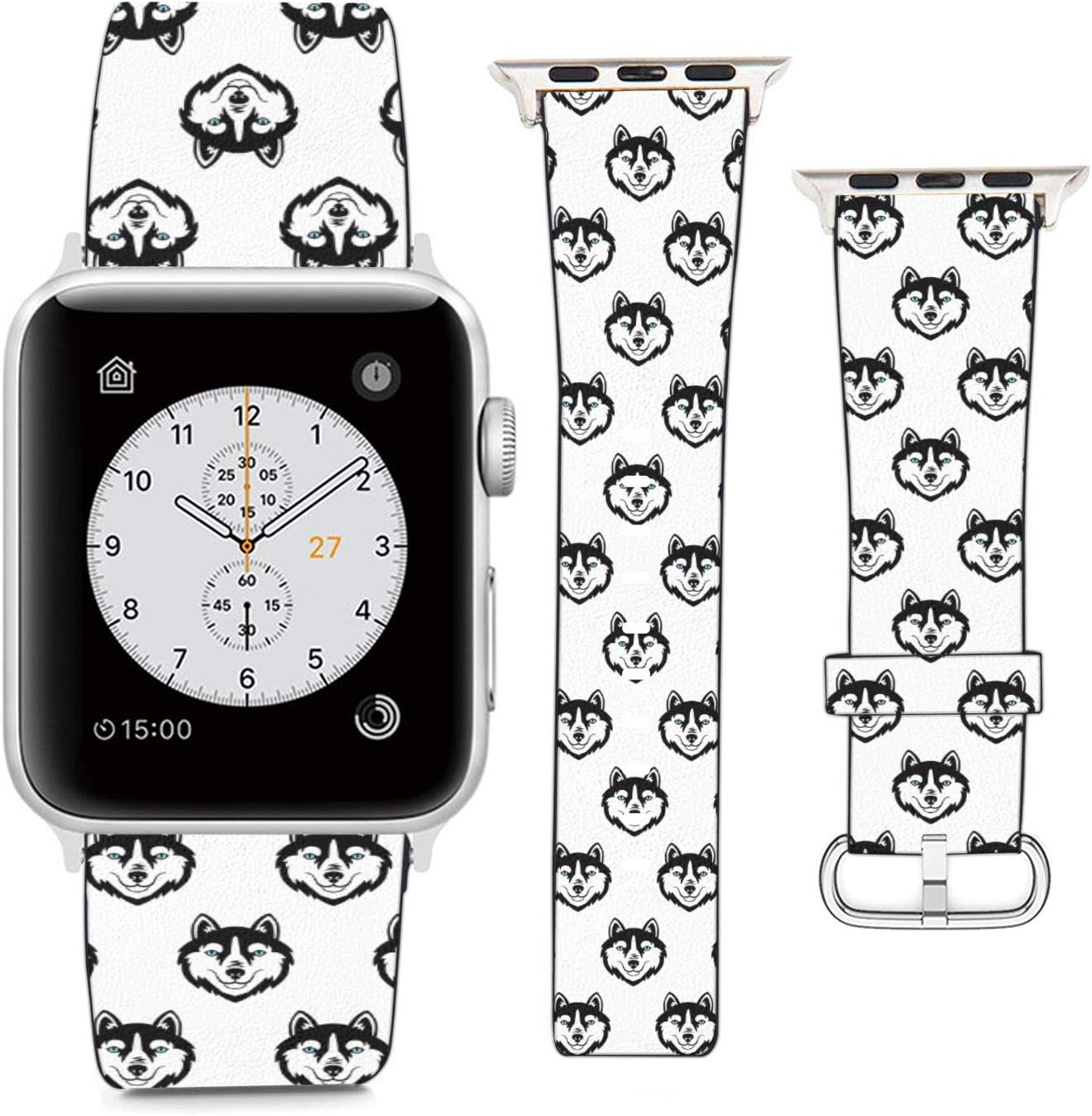 nobrand (Blue-Eyed Husky Dog Pattern) Patterned Leather Wristband Strap Compatible with Apple Watch Series 5/4/3/2/1 gen,Replacement for iWatch 42mm / 44mm Bands