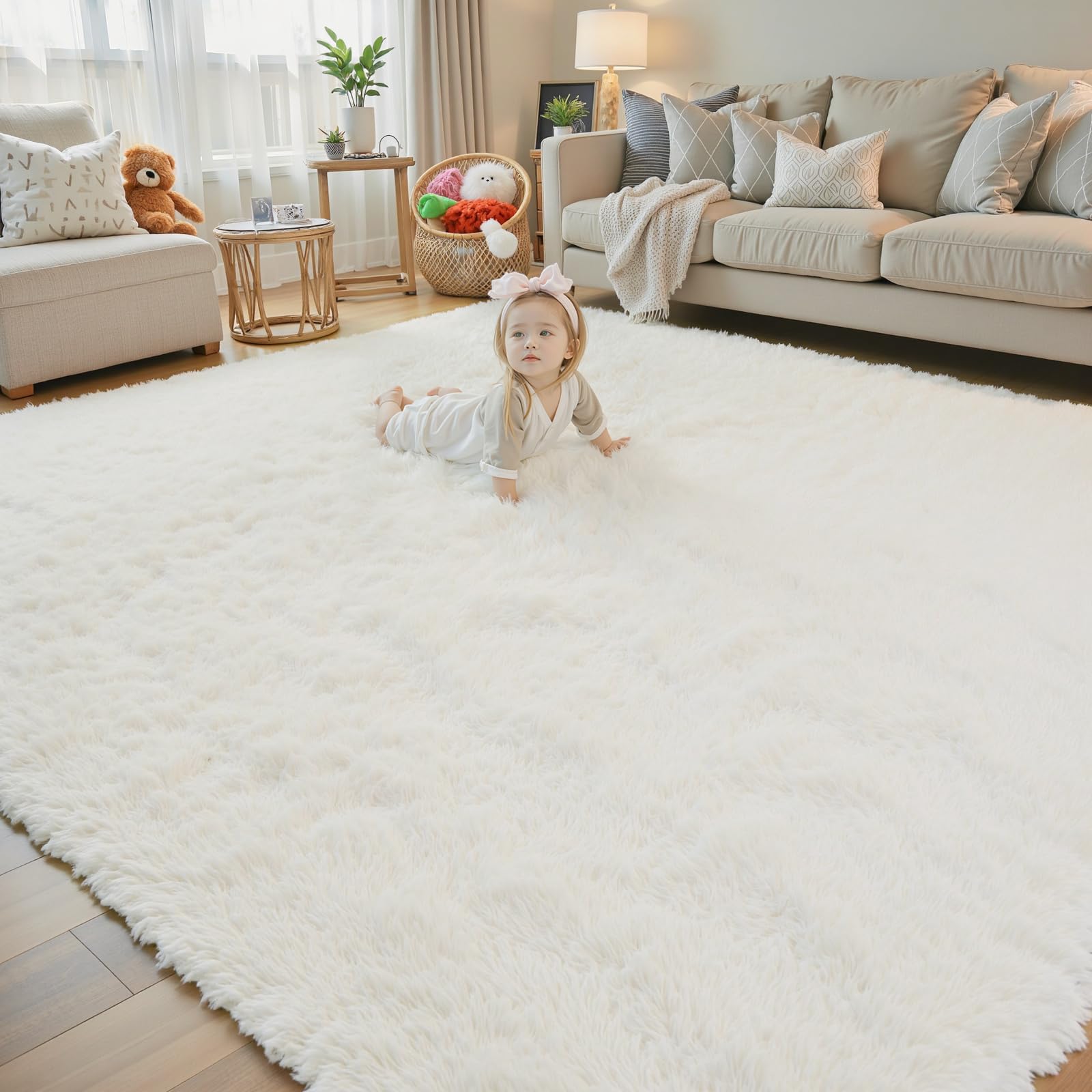 Photo 1 of 8x10 Area Rugs for Living Room Bedroom, Large Area Rug Shaggy Carpet Soft Plush Furry Bedside Rug, Rugs for Home Decor (Cream, 8 x 10)