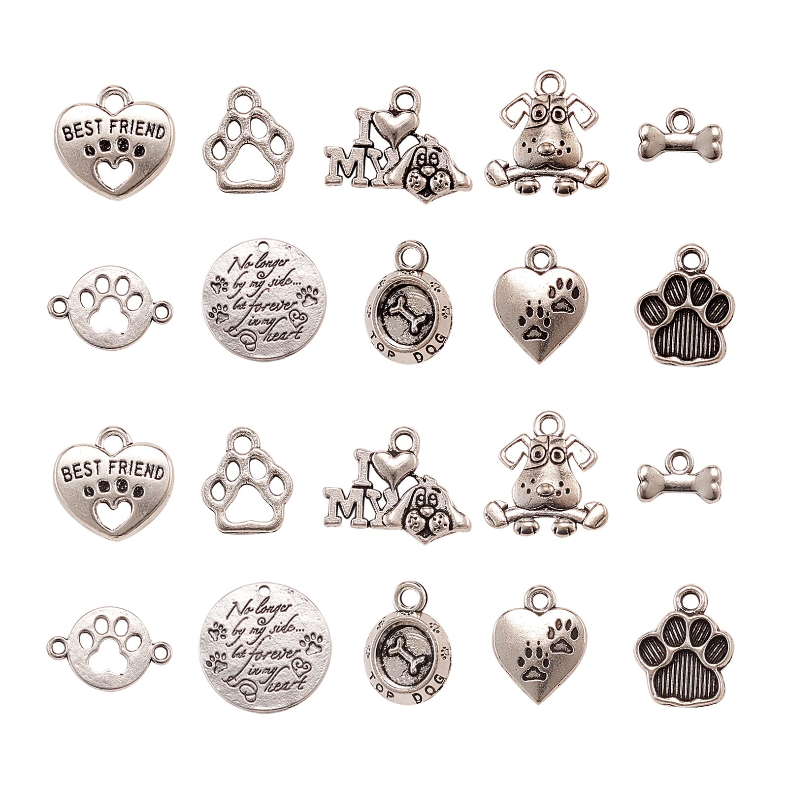 DanLingJewelry 100Pcs 10 Styles Pet Dogs Mini Tag Charms - Dog Paw Print for Necklace Bracelet Jewelry Making — image 1