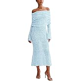 MAKABO Women's Off Shoulder Sheer Sweater Dress, Long Sleeve Sexy Knit Bodycon Dress for Party Vacation