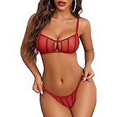 Avidlove Mesh Lingerie Sets for Women Sexy Cut Out Sheer 2 Pieces Bra and Panty Set Wireless Underwear