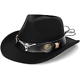 Kids Western Cowboy Hat Wide Brim with Band Wool Felt Vintage Jazz Fedora Cowgirl Hats for 3-7 Years Boys Girls