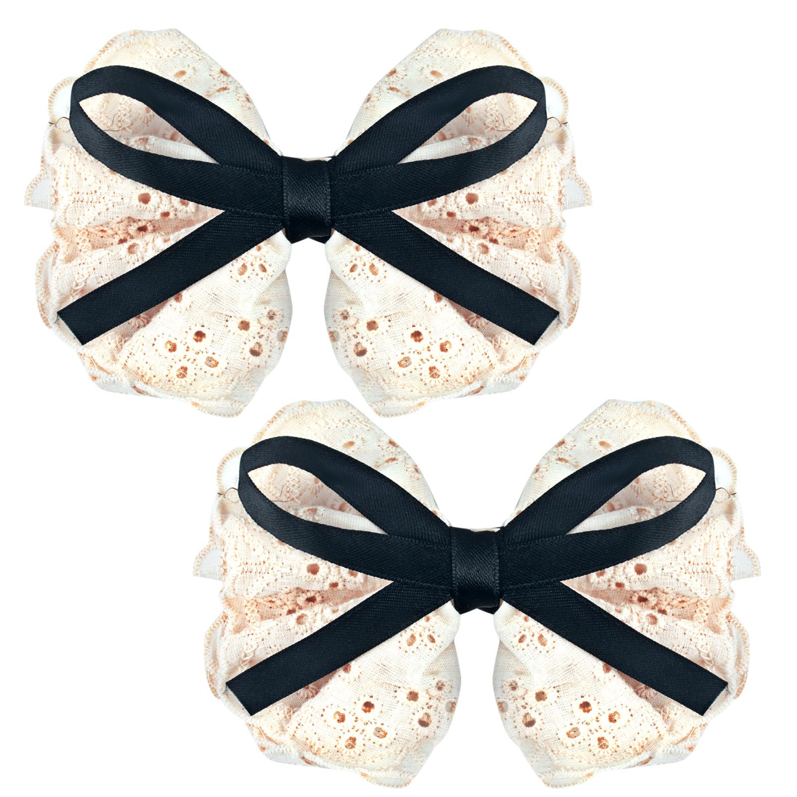 AYNKH Pack of 2 White Lace Bowknot Hair Clips, French Premium Cotton Barrettes Ponytail Braid Holder, Simple Hair Fastener Accessories for Women Girls Toddlers Teens Kids