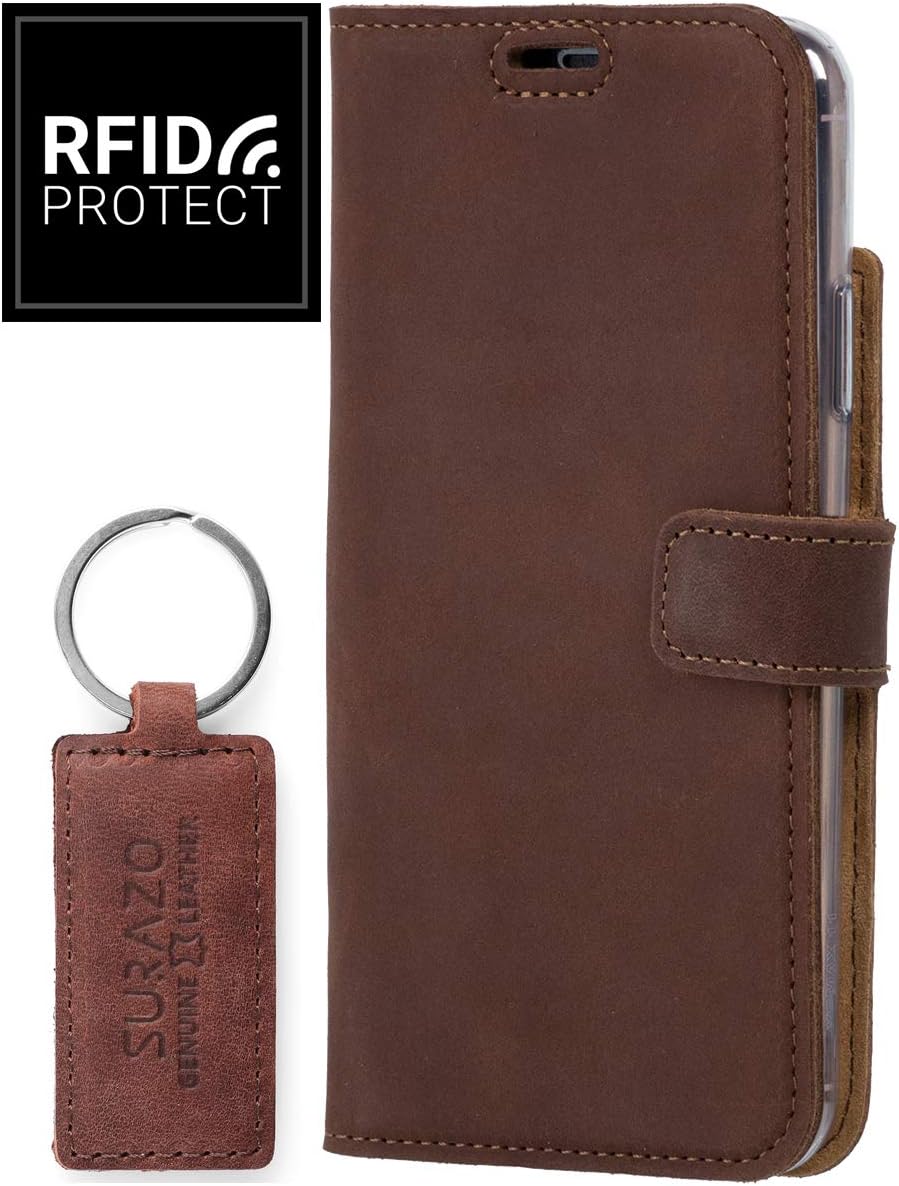 SURAZO Leather Wallet Mobile Phone Case Compatible with iPhone 11 Pro Max, Flip & Fold Smartphone Case with Stand