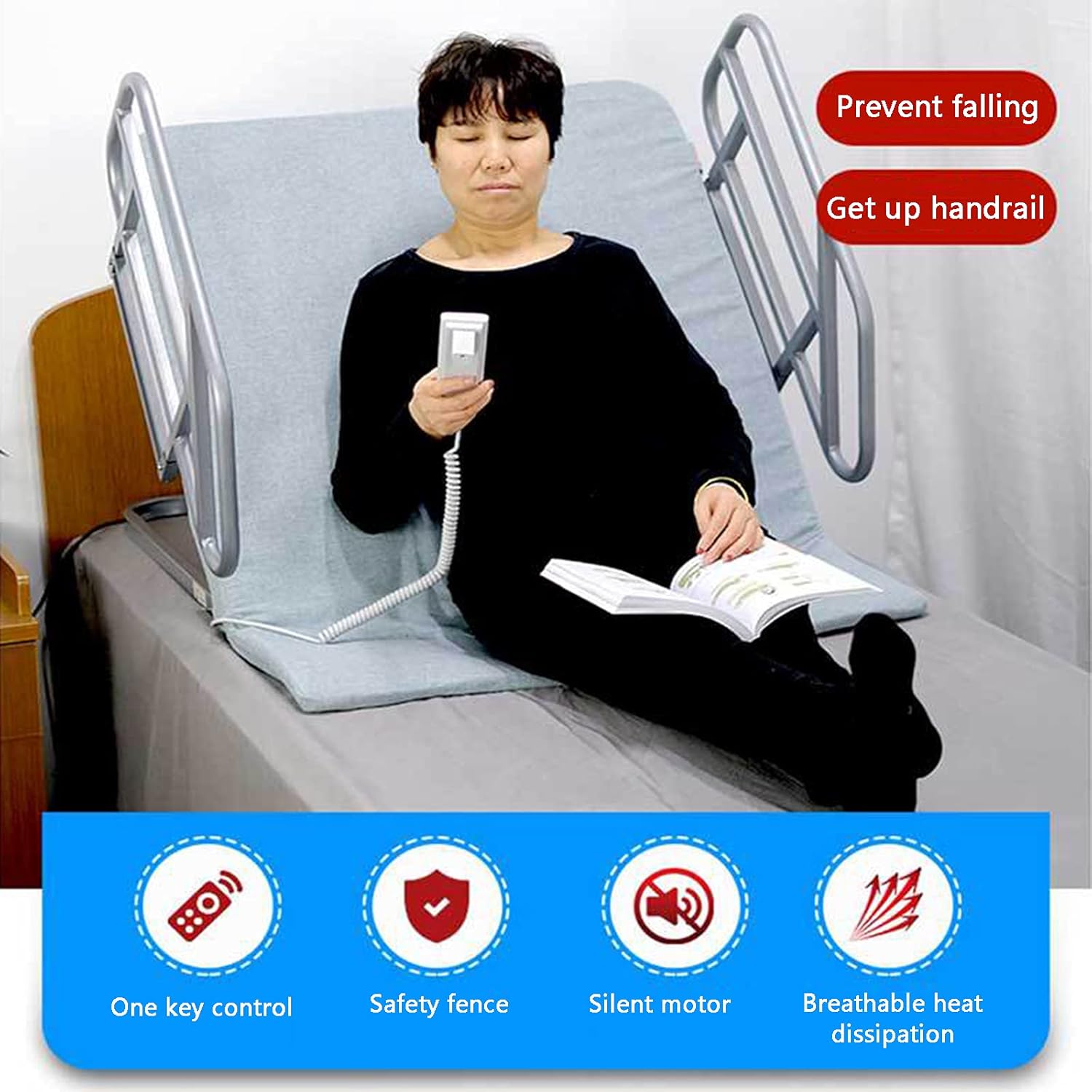 WLL-DP Portable Electric Bed Backrest, Adjustable Sit-Up Back Rest with Guardrail, Fits Standard Hospital Bed, Family Nursing Home Rehabilitation Center Nursing,Blue: Home & Kitchen