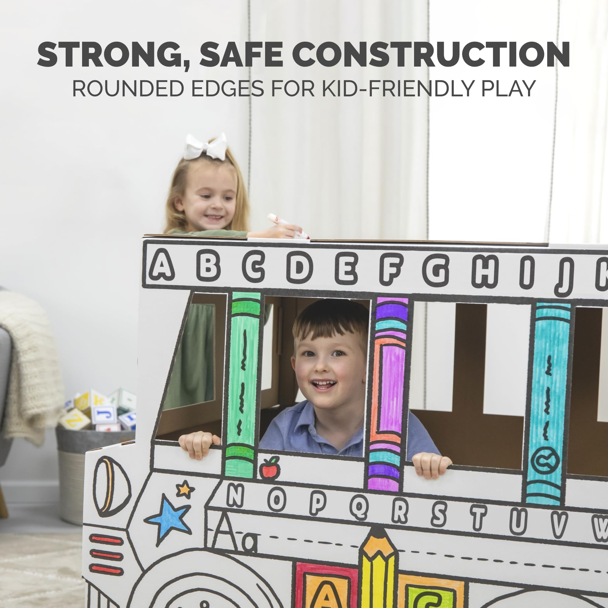Bankers Box at Play School Bus Cardboard Playhouse and Craft Activity for Kids