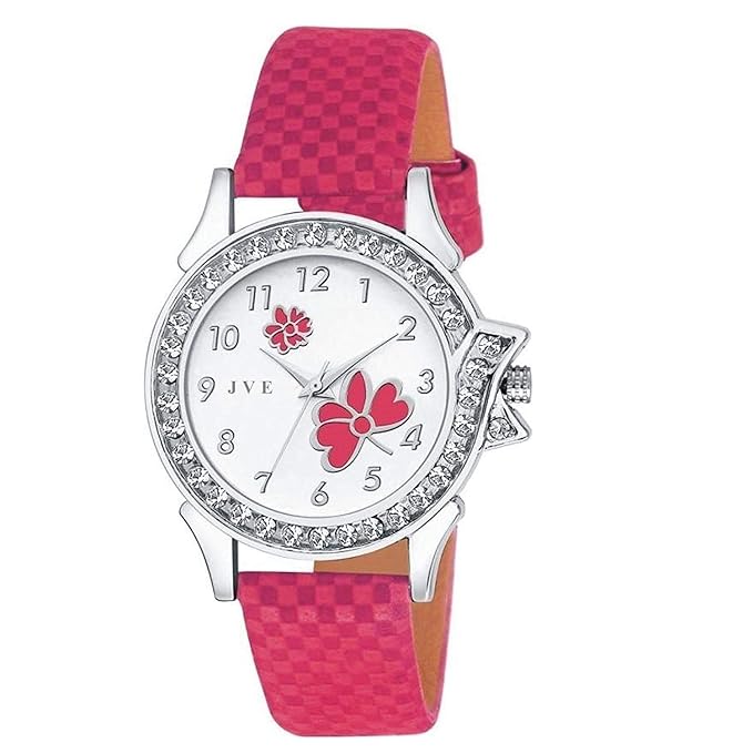 Quartz Movement Analogue White Dial Women's Watch- JVE 31 (Pink)