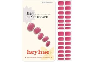 Heyhae Semi Cured Gel Nail Strips | No LED Lamp Needed | Summer, Solid, Red | Easy Apply & Remove, Salon Quality | Includes 28 Strips, 1 Prep Pads, Nail File & Wooden stick - Hey, Grape Escape