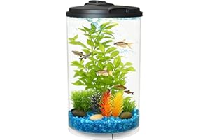 Koller Products 3-Gallon 360 Aquarium with LED Lighting (7 Color Choices) and Power Filter, Ideal for a Variety of Tropical Fish,Crystal-Clear Clarity,AP360A-3FFP