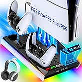 PS5/Slim/Pro Cooling Station with Auto Turbofan & 3-Level Speed, PS5 Vertical Stand Cooling Fan Station with Controller Charger, Accessories Base Cooler Docking Station for Sony Playstation 4 Charger
