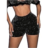 SweatyRocks Women's Sparkly Sequin Micro Shorts Sexy Low Rise Mini Booty Shorts Y2k Party Club Rave Outfits