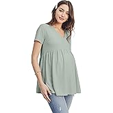 LaClef Women's V-Neck Front Pleat Maternity Top