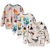 BeiVSlley Toddler Boys 3 Pack Cotton Pullover Crewneck Sweatshirt Long Sleeve Cartoon Shirt Sweaters Tops