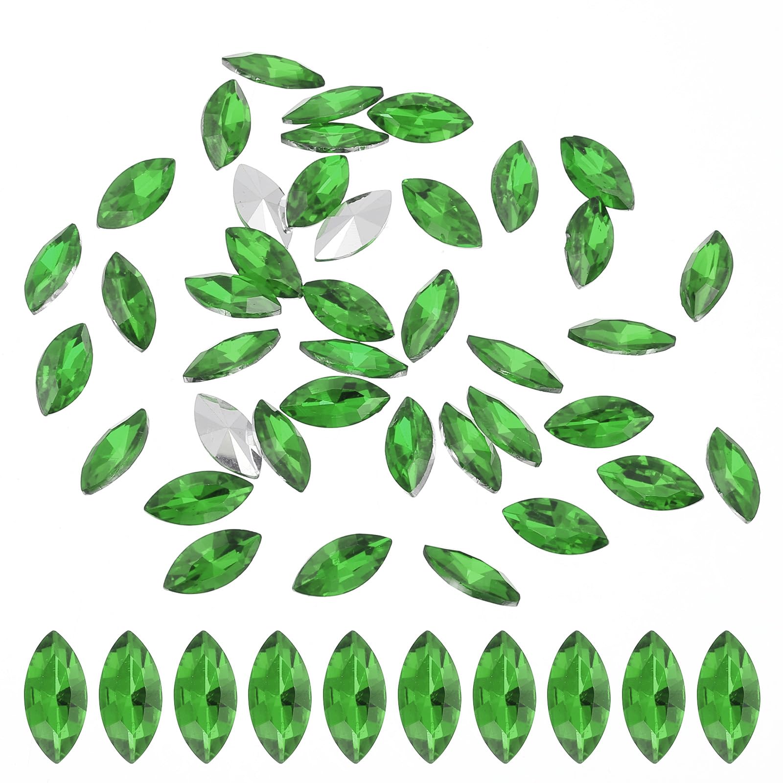 PATIKIL Marquise Gems, 40 Pcs 15x7mm Glass Rhinestones Flat Back Navette Horse Eye Crystal Gems for Jewelry Making DIY Craft, Green