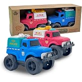 Aigitoy 2 Pack Toddler Cars Toy, Police &amp; Fire Truck Set for Kids 18M+ | Outdoor Construction Vehicles, BPA and Phthalates Free, Non Toxic Recycled Plastic Toy, Xmas Birthday Gift for Boys Girls