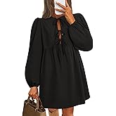 ZESICA Women's Dress Fall Long Puff Sleeve Self Tie Front Babydoll A Line Pleated Cute Mini Tunic Dresses 2026