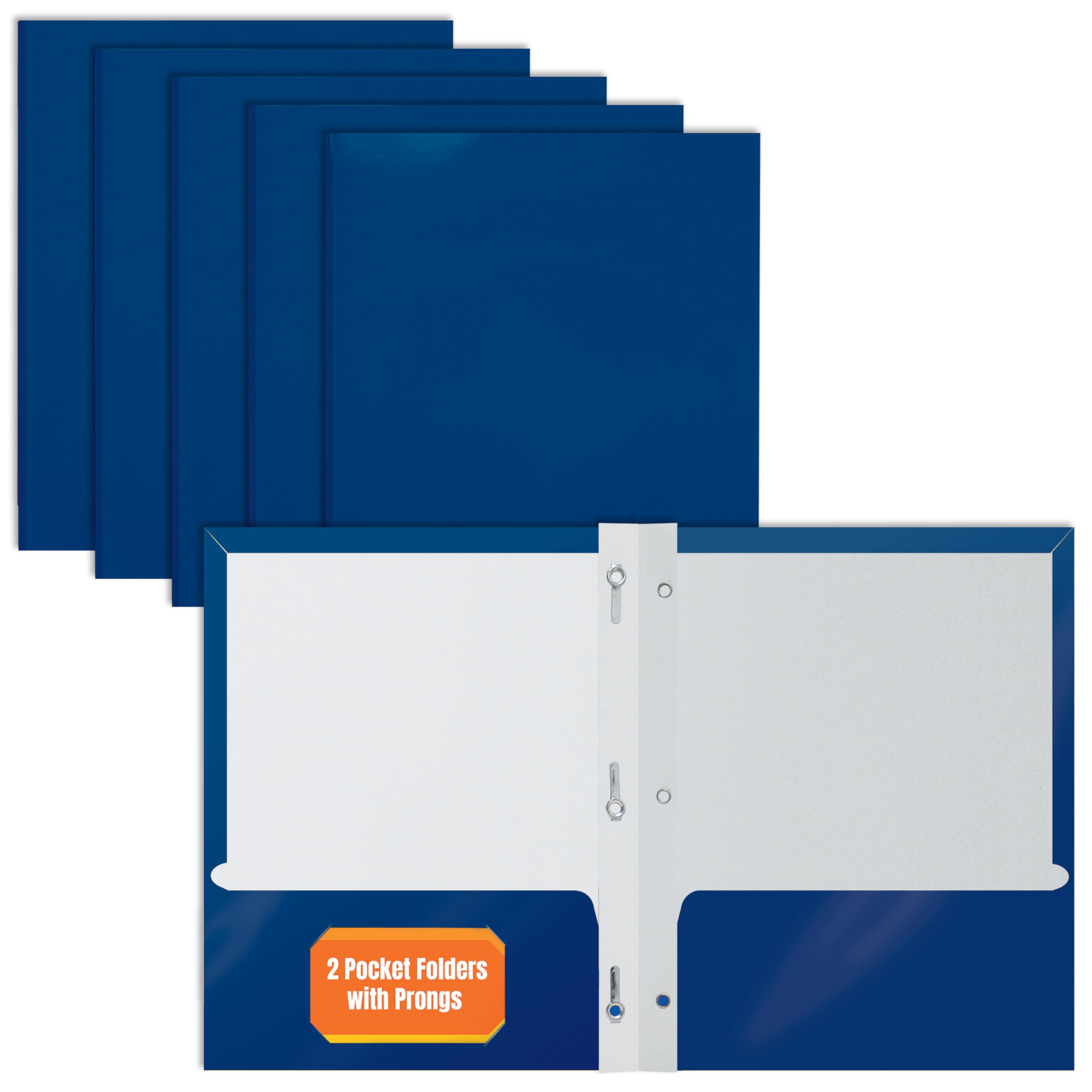Better Office Products 2-Pocket Glossy Blue Paper Folders, 25 Pack, Letter Size, High Gloss Blue Paper Portfolios with 3 Metal Prong Fasteners