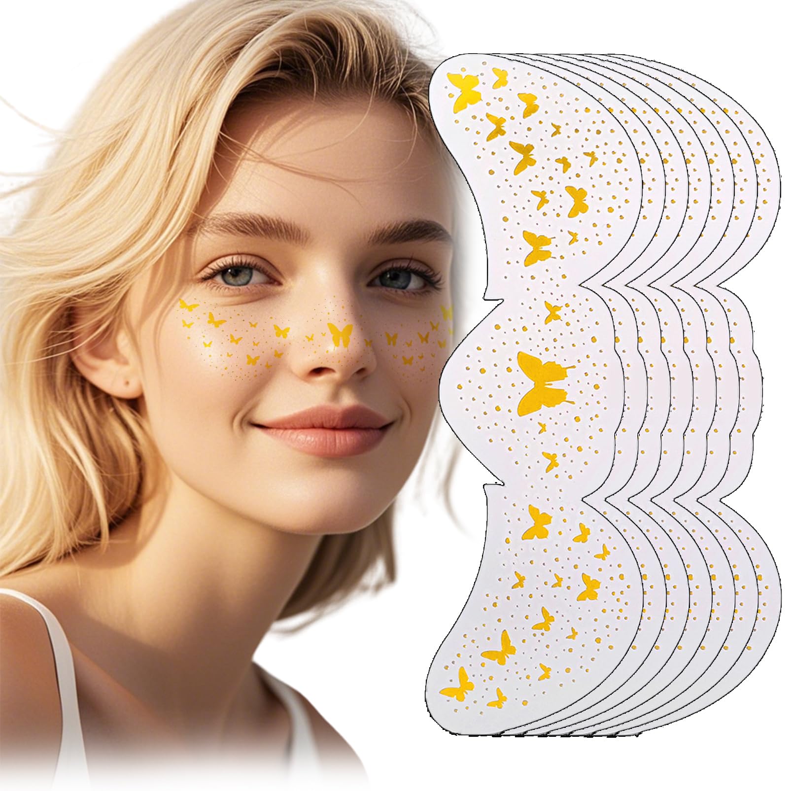 Glitter Freckles Face Tattoo,7PCS Glitter Gold Temporary Transfer Tattoos Waterproof Tattoos Freckle Stickers,Cute Gli-tter Makeup for Women Girls Party (K92018)