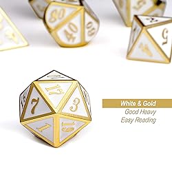 DnDnD White with Gold Number DND Dice Sets,Solid