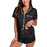 Lanyoshe Silk Pajamas for Women Satin Womens PJ Set 2 Piece Short Lounge Set Summer Sleepwear Notch Collar Button-Down Pjs