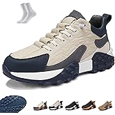 Men's Comfort Sneakers, 2026 New Casual Waterproof Breathable Non Slip Slip-On Lightweight Tennis Sneaker Retro Platform Sole Everyday Walking Running Shoes